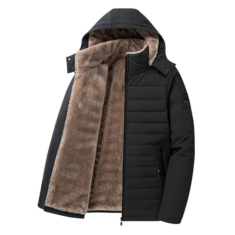 Heren Gewatteerde Winterjas met Capuchon - Warm - Zwart