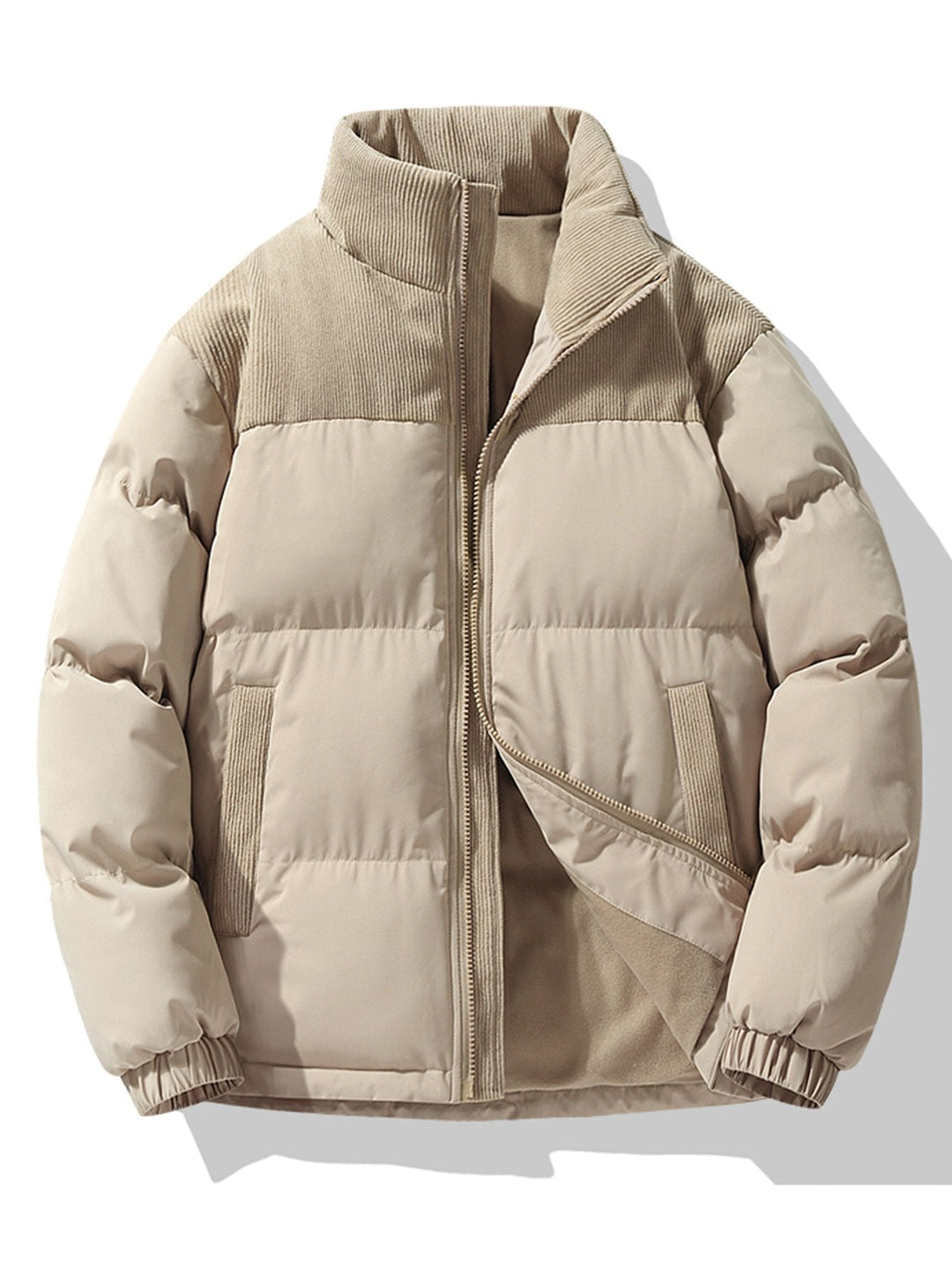 Heren Gewatteerde Winterjas met Corduroy Panelen in beige, Casual Fit