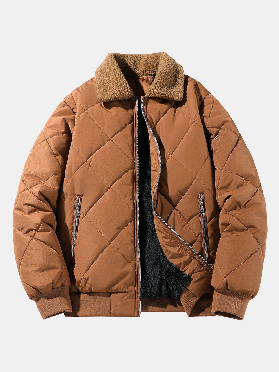Heren Gewatteerde Winterjas met Teddy Fleece Kraag in bruin, Bomber