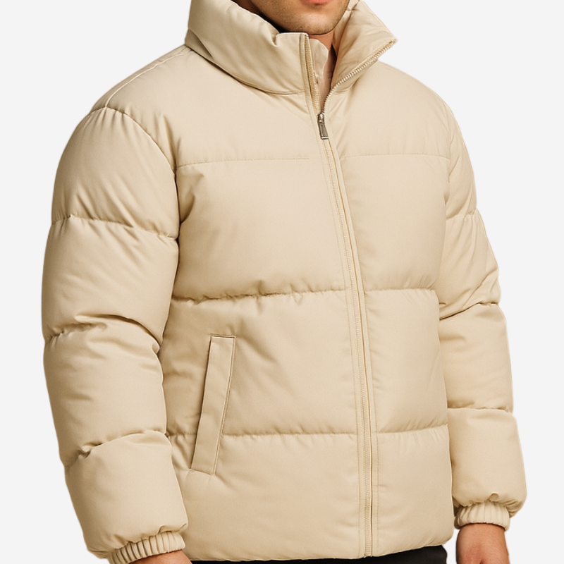 Heren Gewatteerde Winterjas - Warme Puffer Look - Khaki