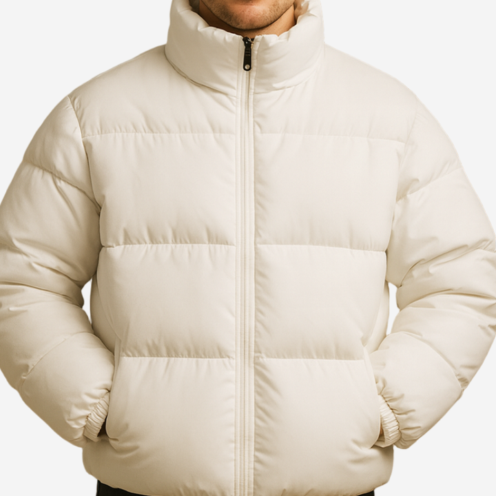 Heren Gewatteerde Winterjas - Warme Puffer Look - Wit