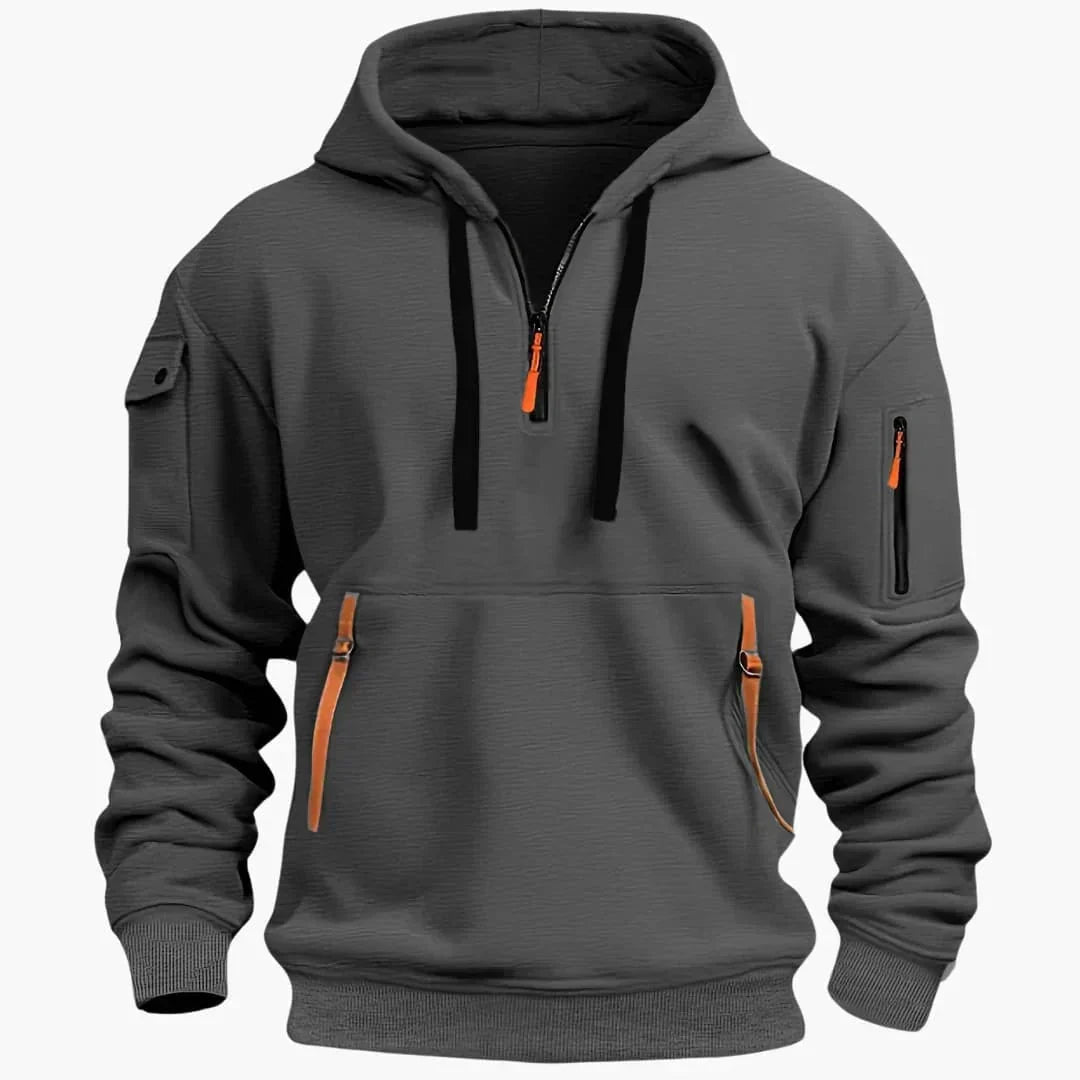 Heren Half-Zip Hoodie met Ritszakken in donkergrijs, Marineblauw