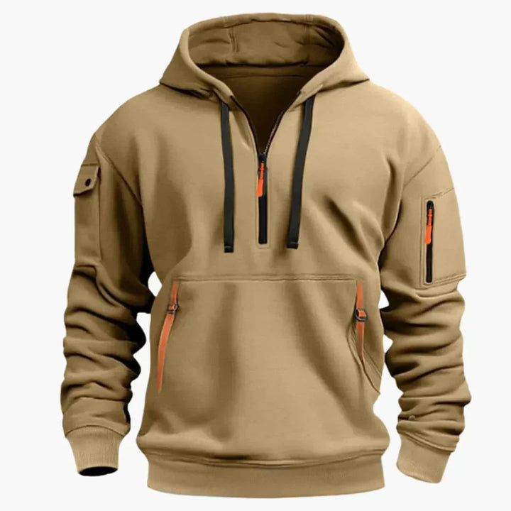 Heren Half-Zip Hoodie met Ritszakken in khaki, Marineblauw