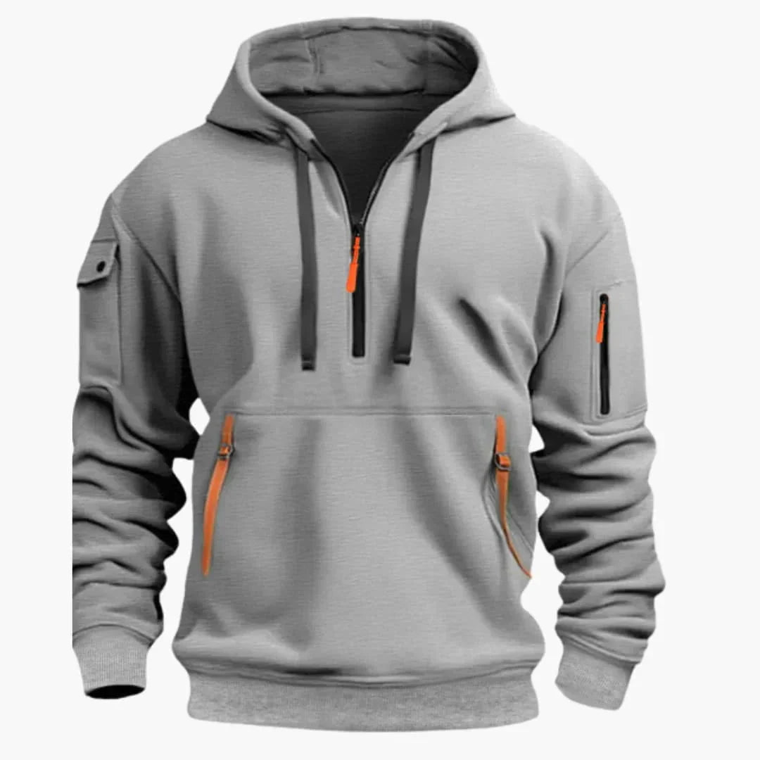 Heren Half-Zip Hoodie met Ritszakken in lichtgrijs, Marineblauw