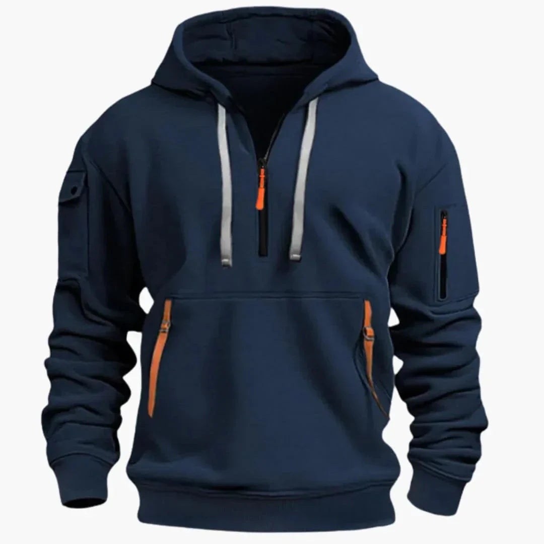 Heren Half-Zip Hoodie met Ritszakken in marineblauw, Marineblauw