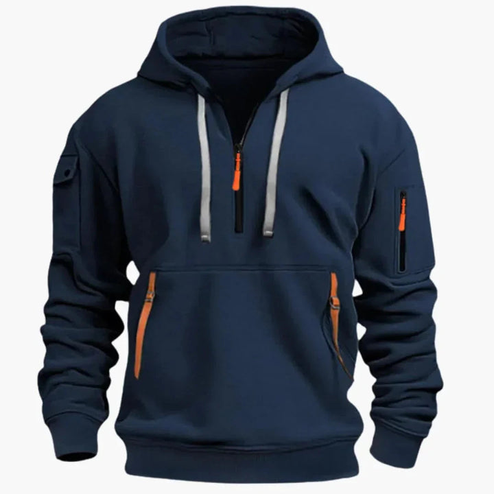 Heren Half-Zip Hoodie met Ritszakken in marineblauw, Marineblauw