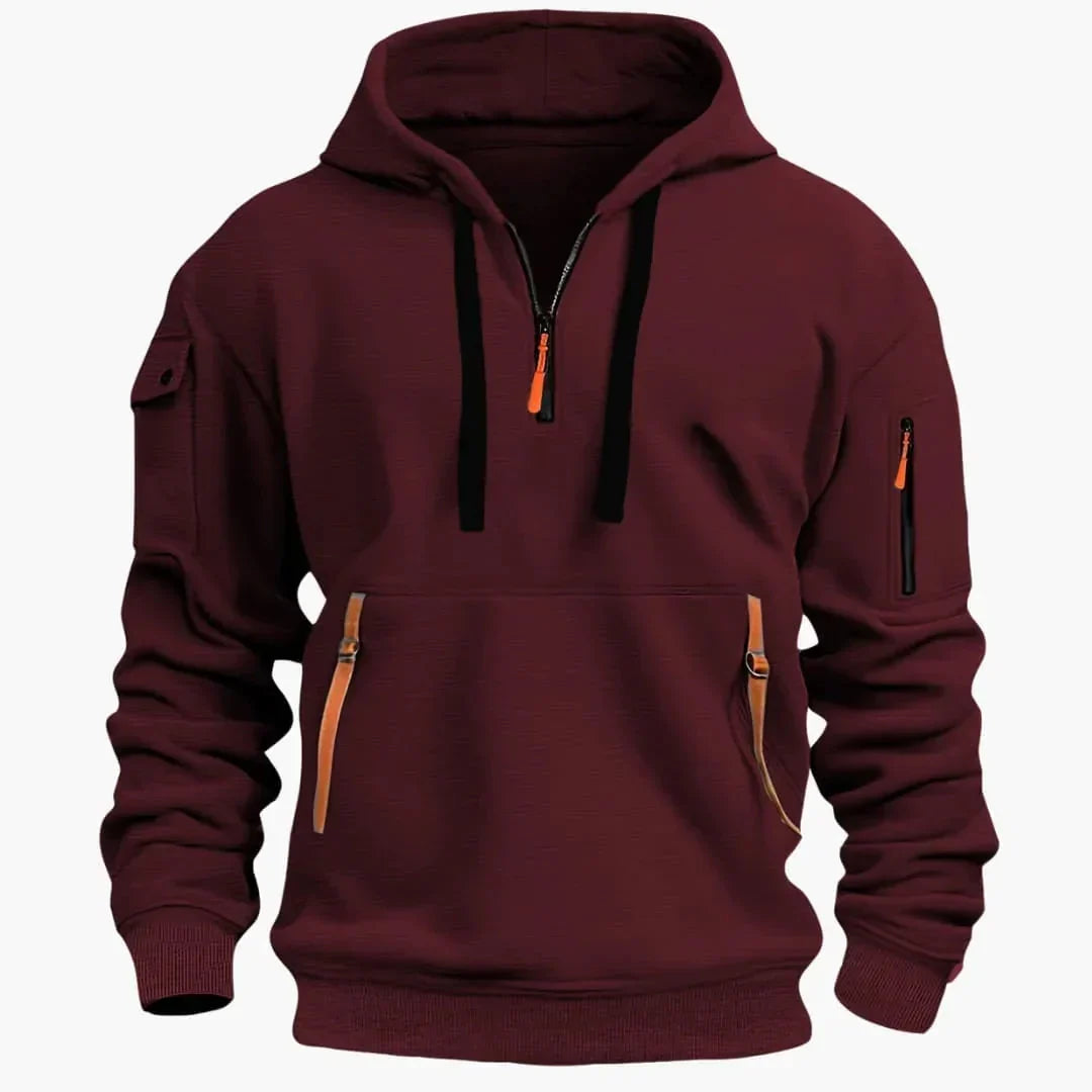 Heren Half-Zip Hoodie met Ritszakken in rood, Marineblauw
