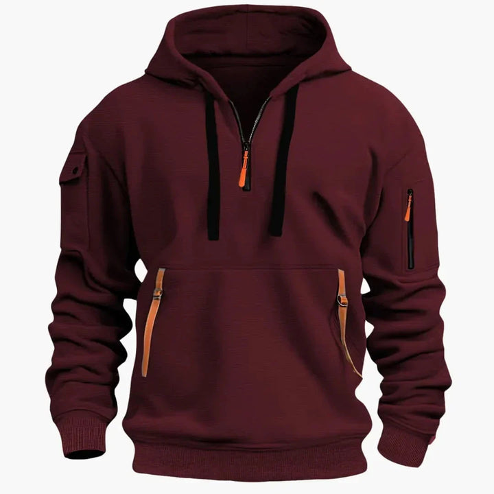 Heren Half-Zip Hoodie met Ritszakken in rood, Marineblauw