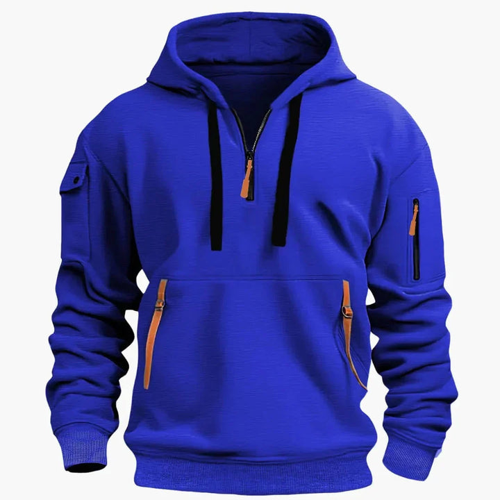Heren Half-Zip Hoodie met Ritszakken - Marineblauw