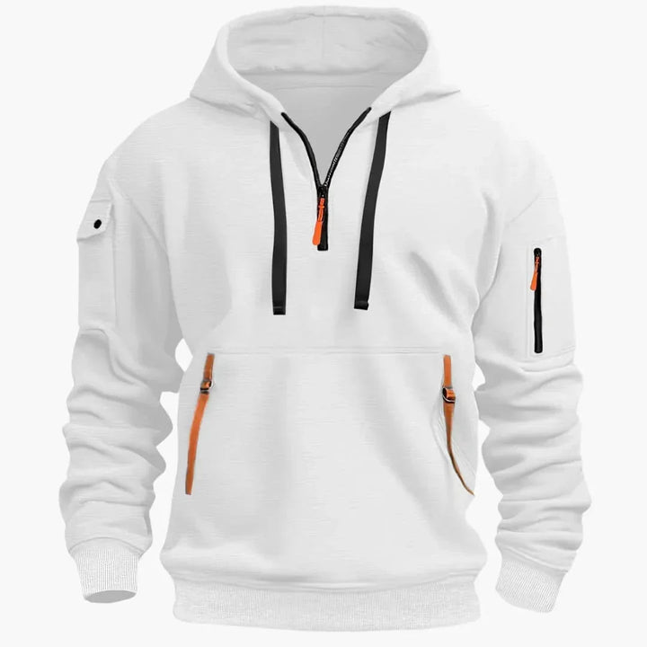 Heren Half-Zip Hoodie met Ritszakken in wit, Marineblauw