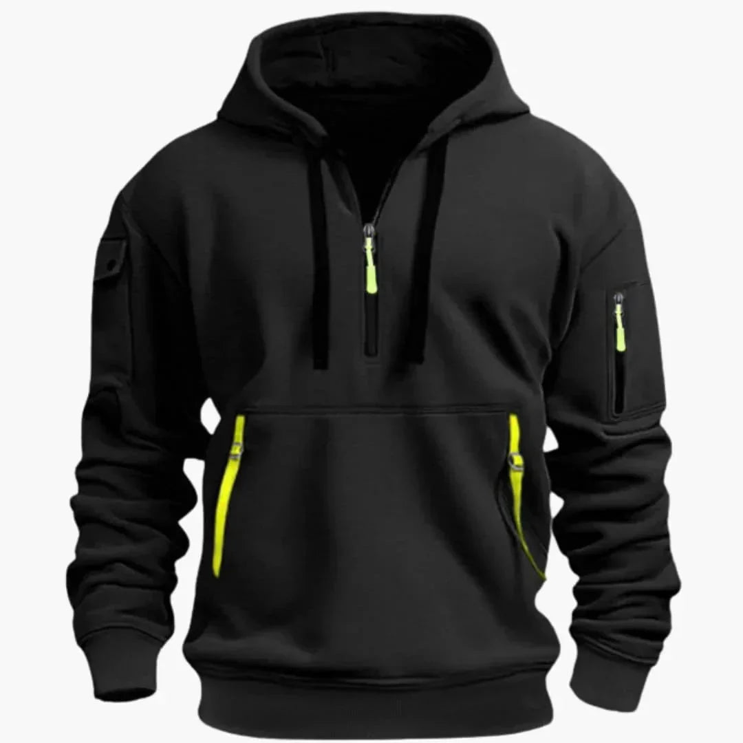 Heren Half-Zip Hoodie met Ritszakken in zwart, Marineblauw