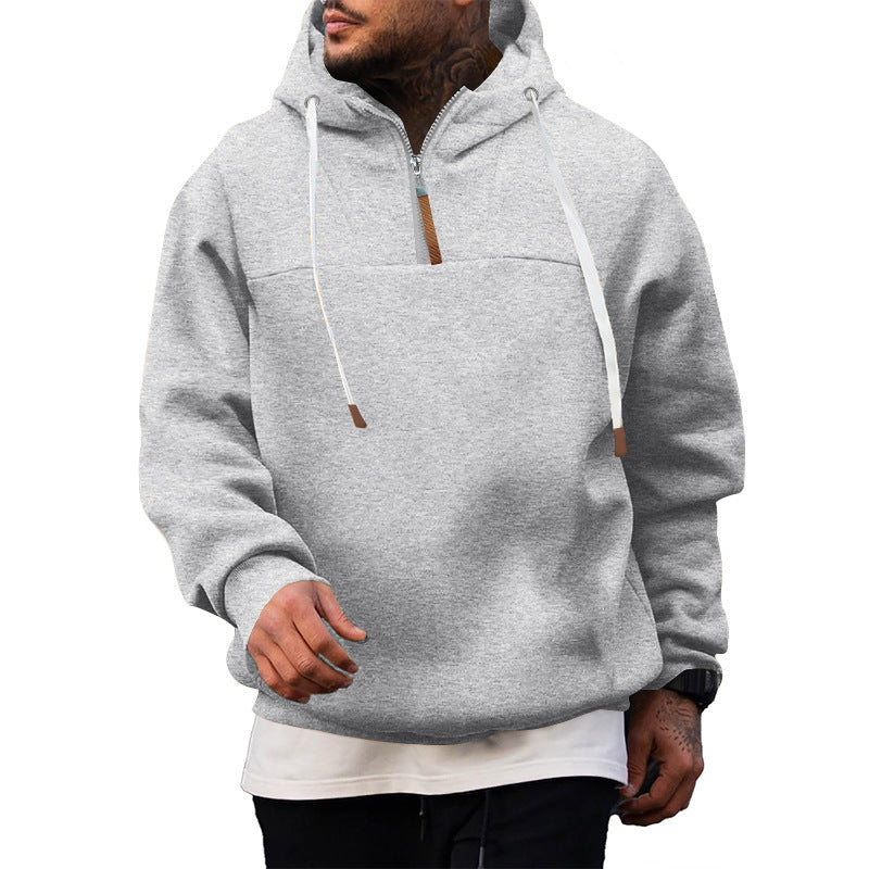 Heren Half-Zip Hoodie met Ruime Kap in grijs, Relaxed Fit