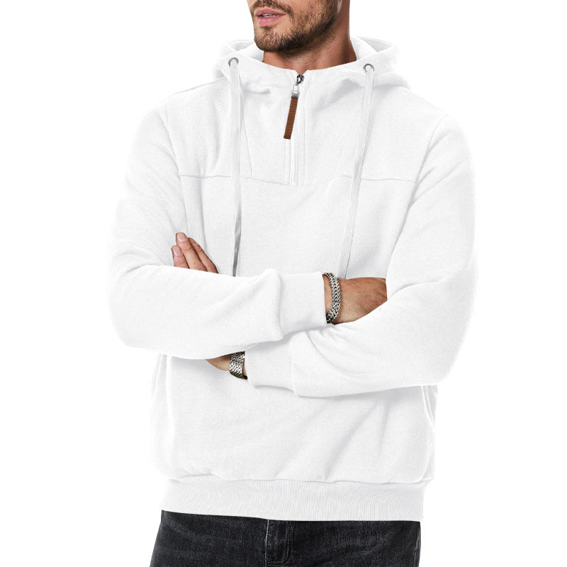 Heren Half-Zip Hoodie met Ruime Kap in wit, Relaxed Fit