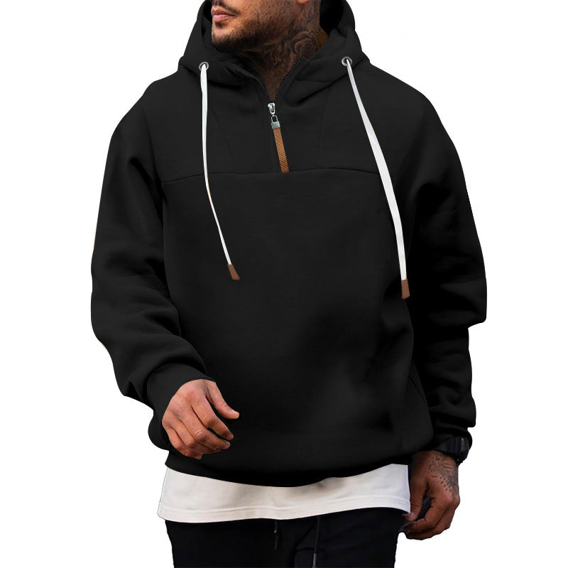 Heren Half-Zip Hoodie met Ruime Kap in zwart, Relaxed Fit
