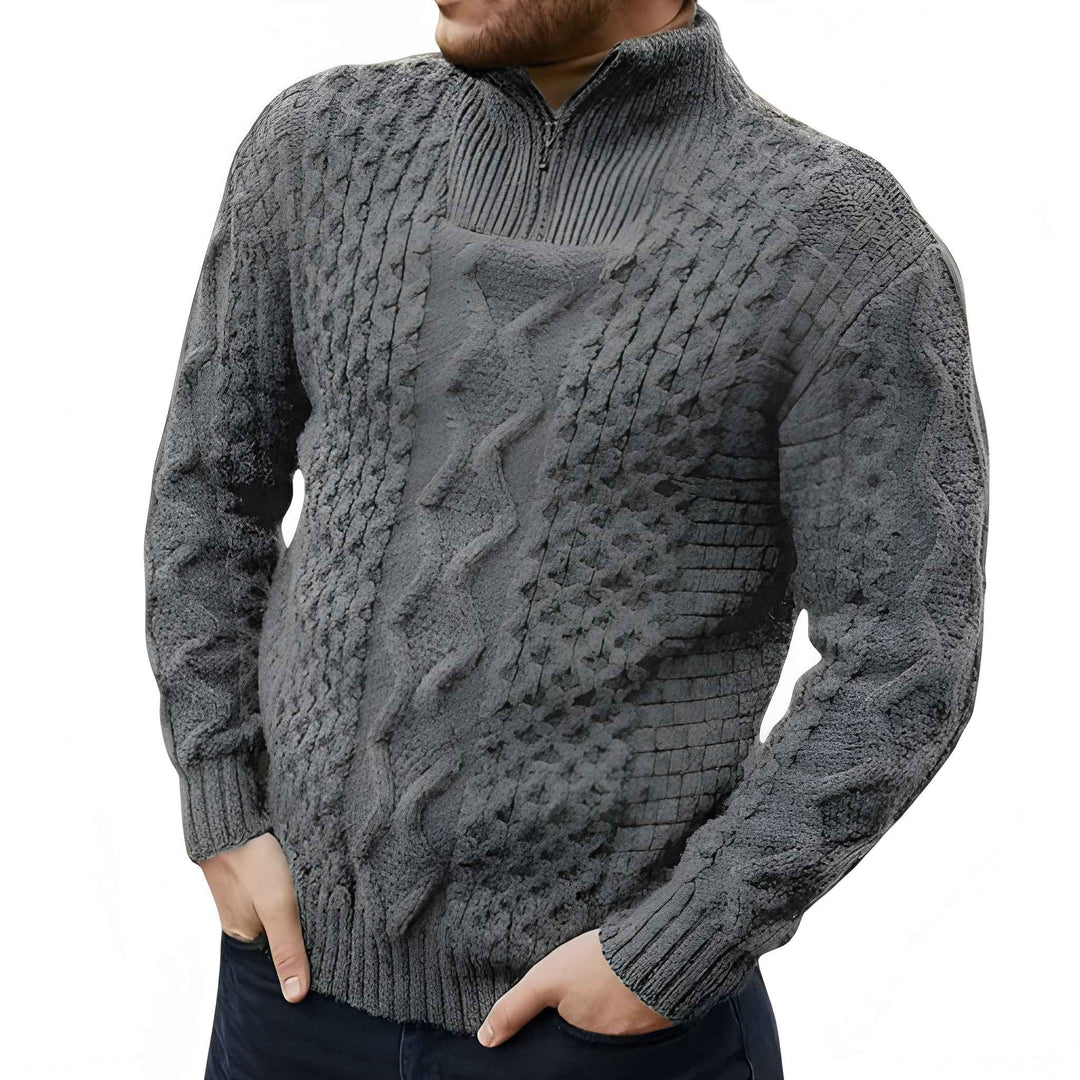 Heren Half-Zip Trui met Opstaande Kraag - Sportieve Pasvorm - Grijs