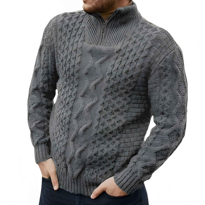 Heren Half-Zip Trui met Opstaande Kraag - Sportieve Pasvorm - Grijs