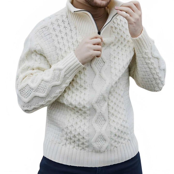 Heren Half-Zip Trui met Opstaande Kraag - Sportieve Pasvorm - Wit