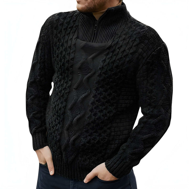 Heren Half-Zip Trui met Opstaande Kraag - Sportieve Pasvorm - Zwart