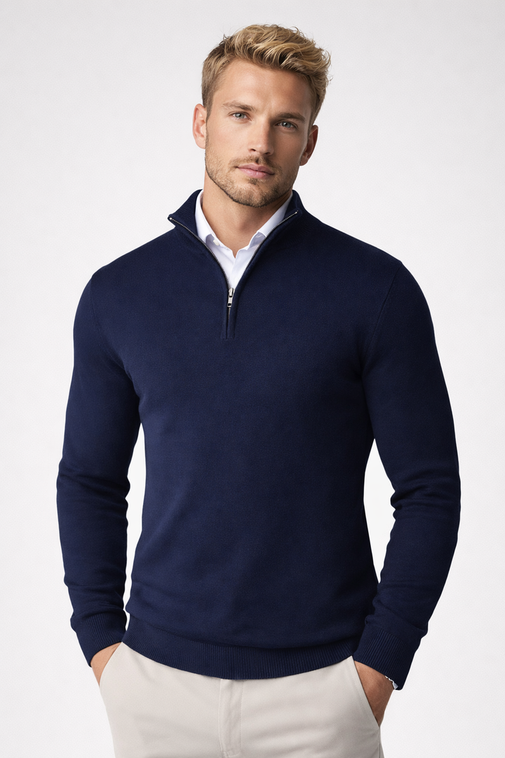 Heren Half-Zip Trui met Ritskraag - Comfortabele Fit - Blauw