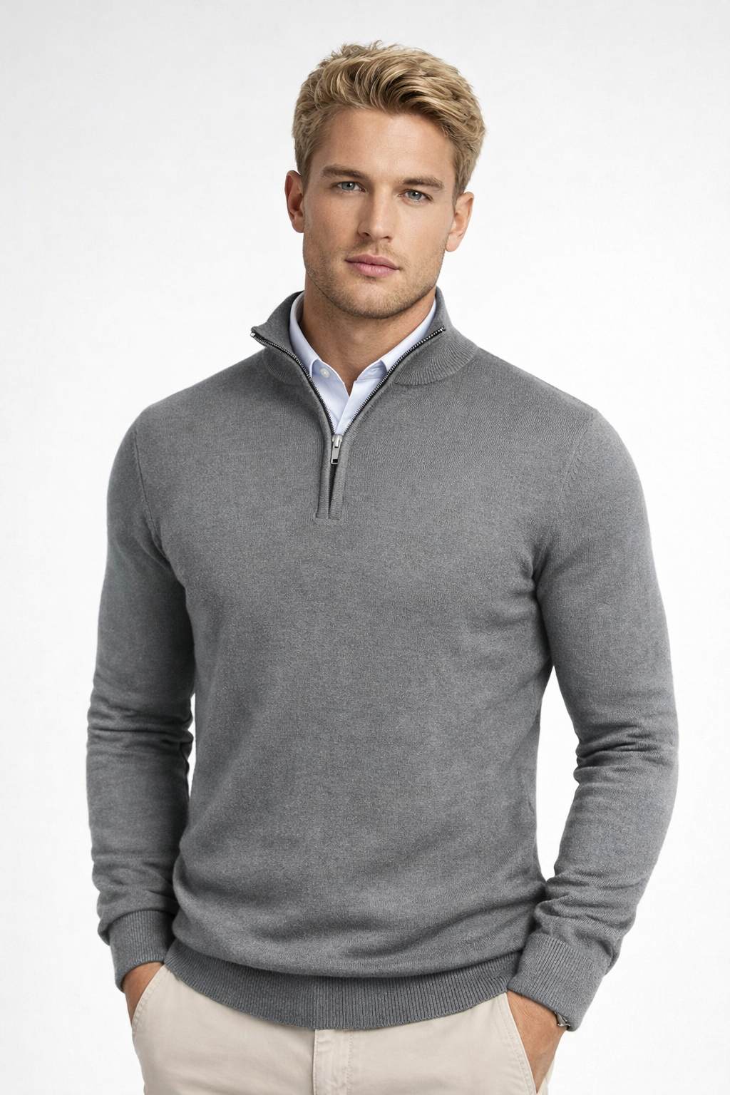 Heren Half-Zip Trui met Ritskraag - Comfortabele Fit - Grijs
