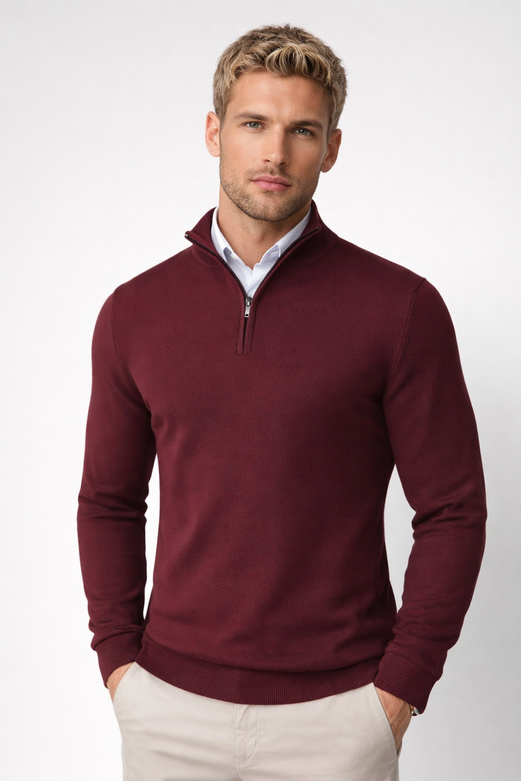Heren Half-Zip Trui met Ritskraag - Comfortabele Fit - Rood