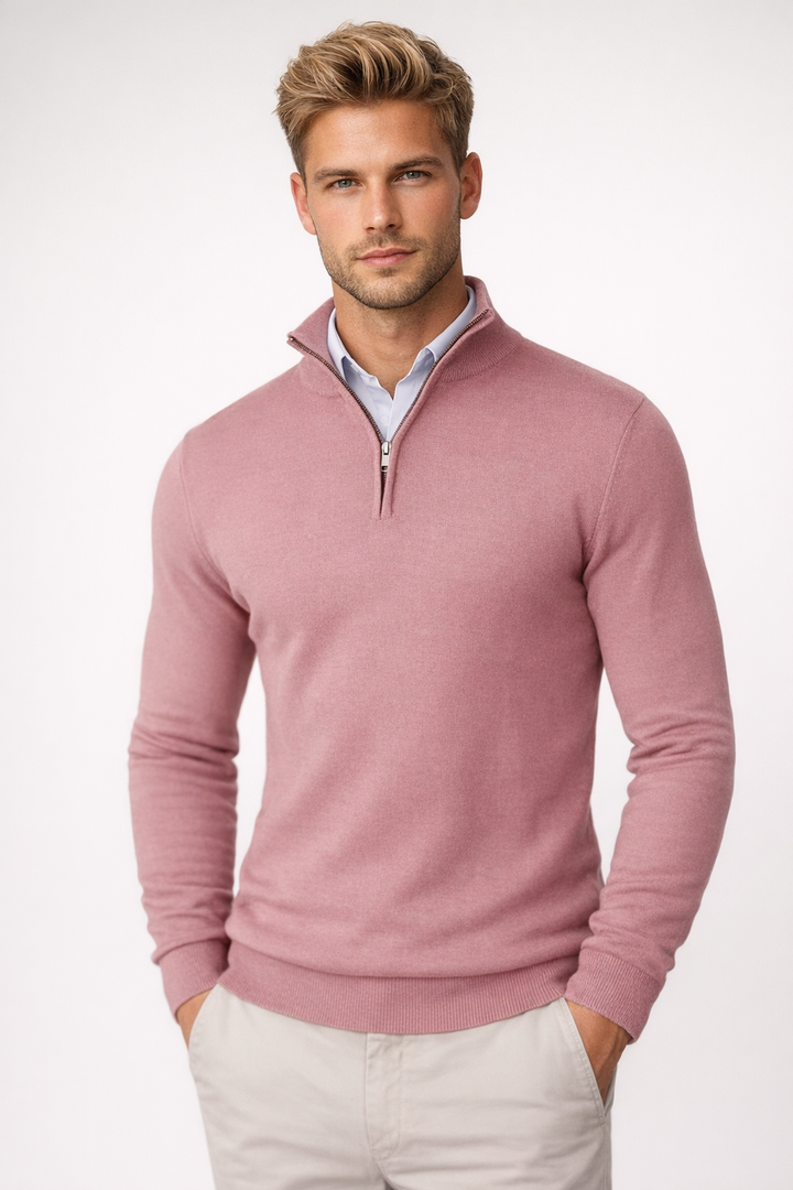 Heren Half-Zip Trui met Ritskraag - Comfortabele Fit - Roze