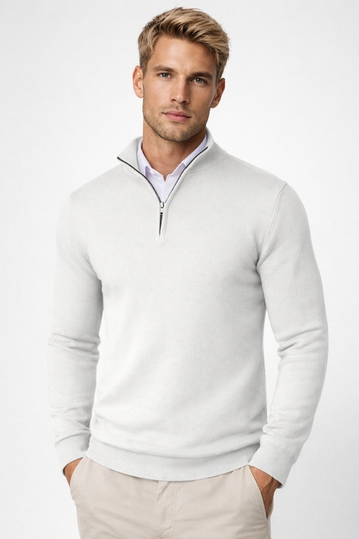 Heren Half-Zip Trui met Ritskraag - Comfortabele Fit - Wit