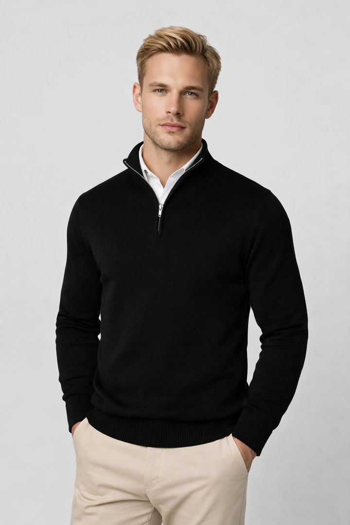 Heren Half-Zip Trui met Ritskraag - Comfortabele Fit - Zwart