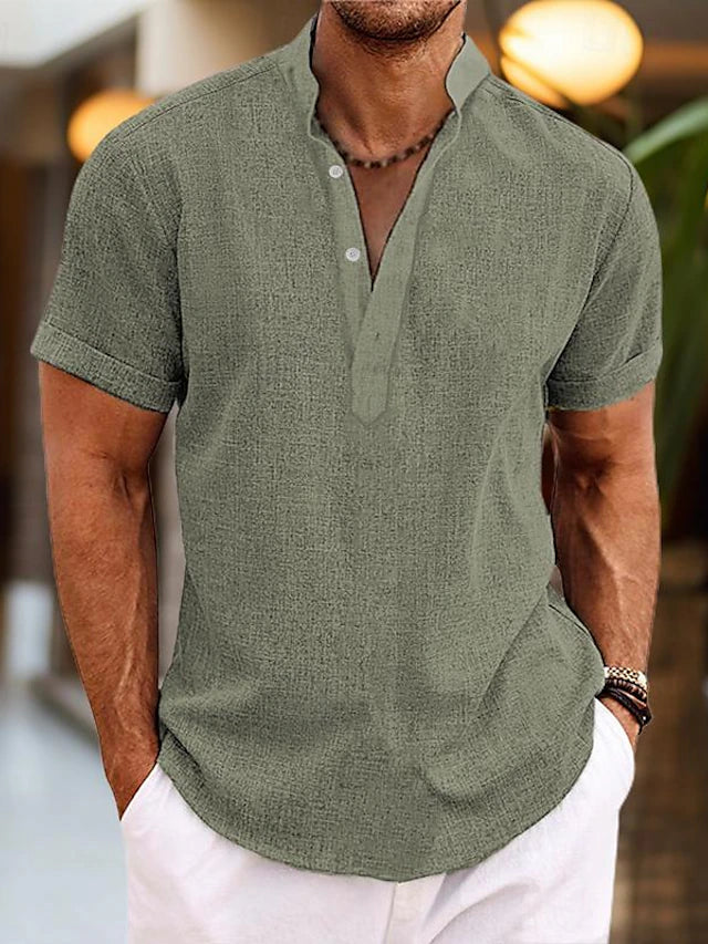 Heren Henley Overhemd Korte Mouwen - Klassiek Comfort - Groen