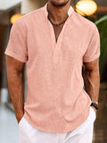 Heren Henley Overhemd Korte Mouwen - Klassiek Comfort - Roze