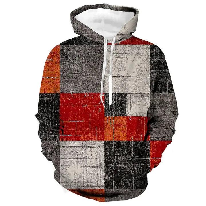 Heren Hoodie 3D Ruitprint - Streetstyle Casual - Grijs