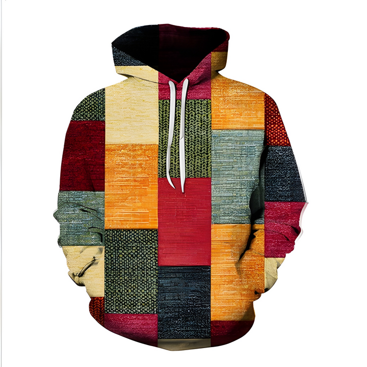 Heren Hoodie 3D Ruitprint - Streetstyle Casual - Oranje