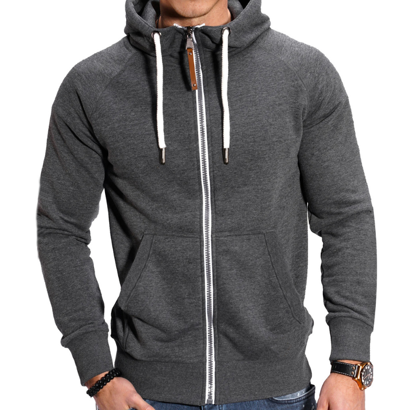 Heren Hoodie met Rits - Sportief & Comfortabel - Donkergrijs 2