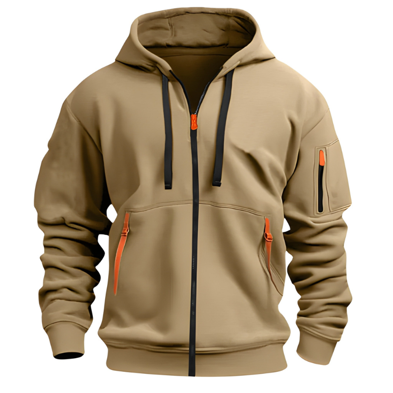 Heren Hoodie met Ritssluiting - Sportief & Comfortabel - Khaki