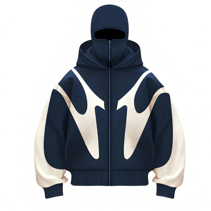 Heren Hoodie met Volledige Rits - Modern Grafisch Design - Blauw