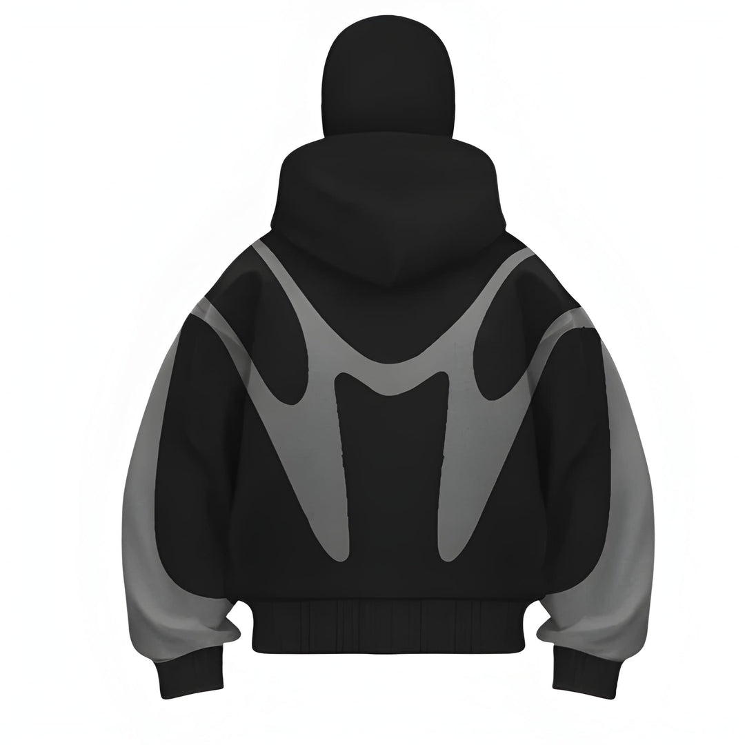Heren Hoodie met Volledige Rits - Modern Grafisch Design - Zwart-Grijs