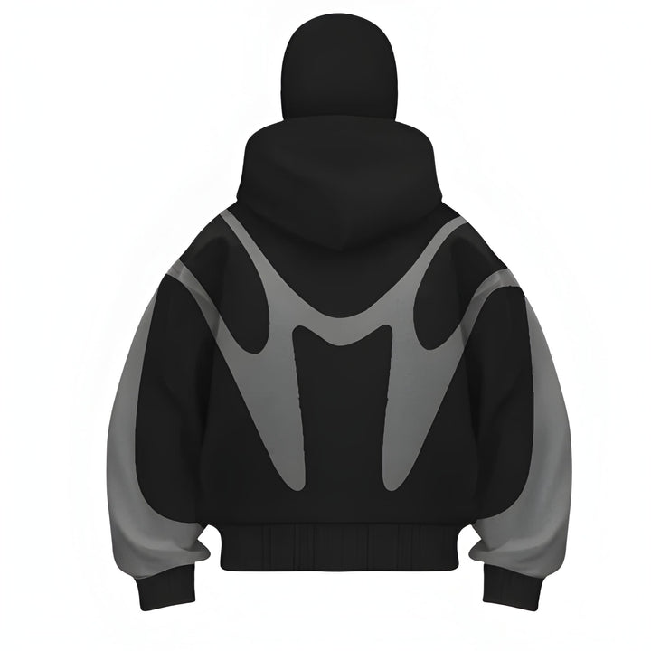 Heren Hoodie met Volledige Rits - Modern Grafisch Design - Zwart-Grijs