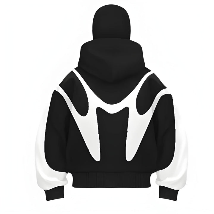 Heren Hoodie met Volledige Rits - Modern Grafisch Design - Zwart-Wit