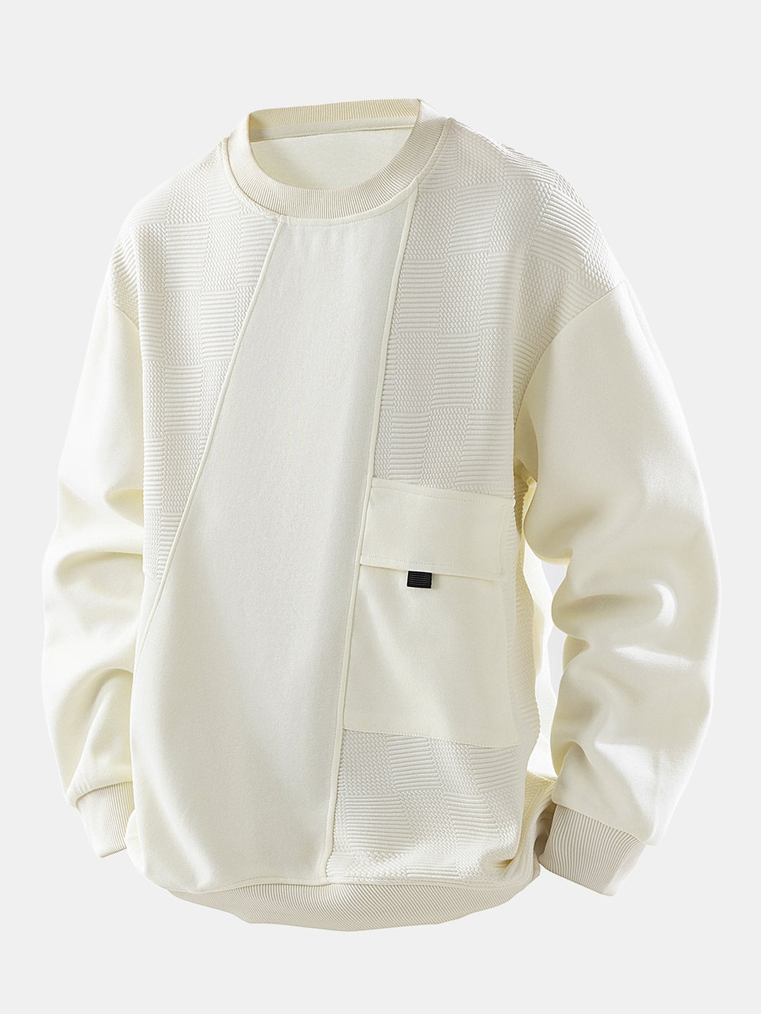 Heren Jacquard Sweatshirt met Borstpocket in crème, Relaxed Fit Crew Neck