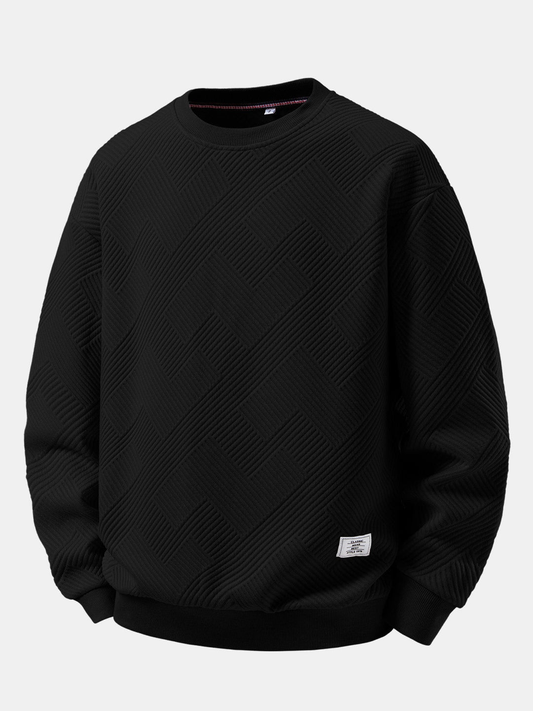 Heren Jacquard Sweatshirt met Textuur in zwart, Relaxed Fit Crew Neck