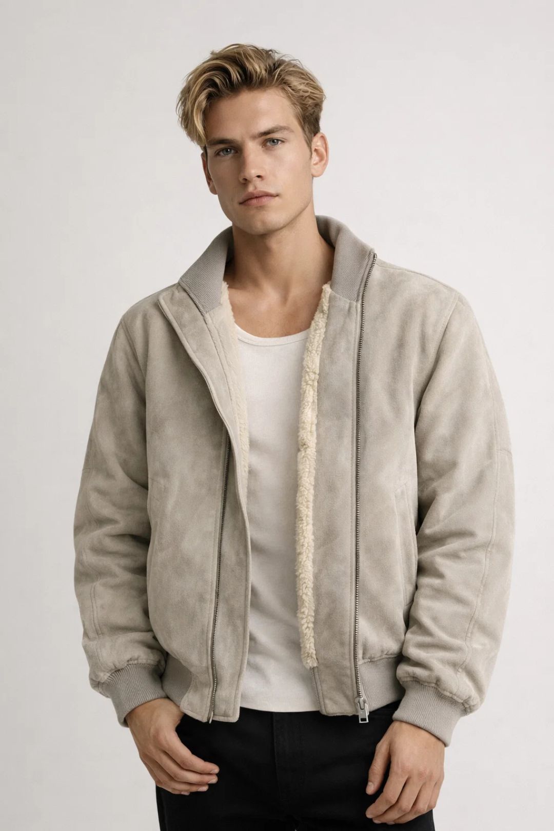 Heren Jas met Rits - Stoere Winterjas Heuplengte - Beige