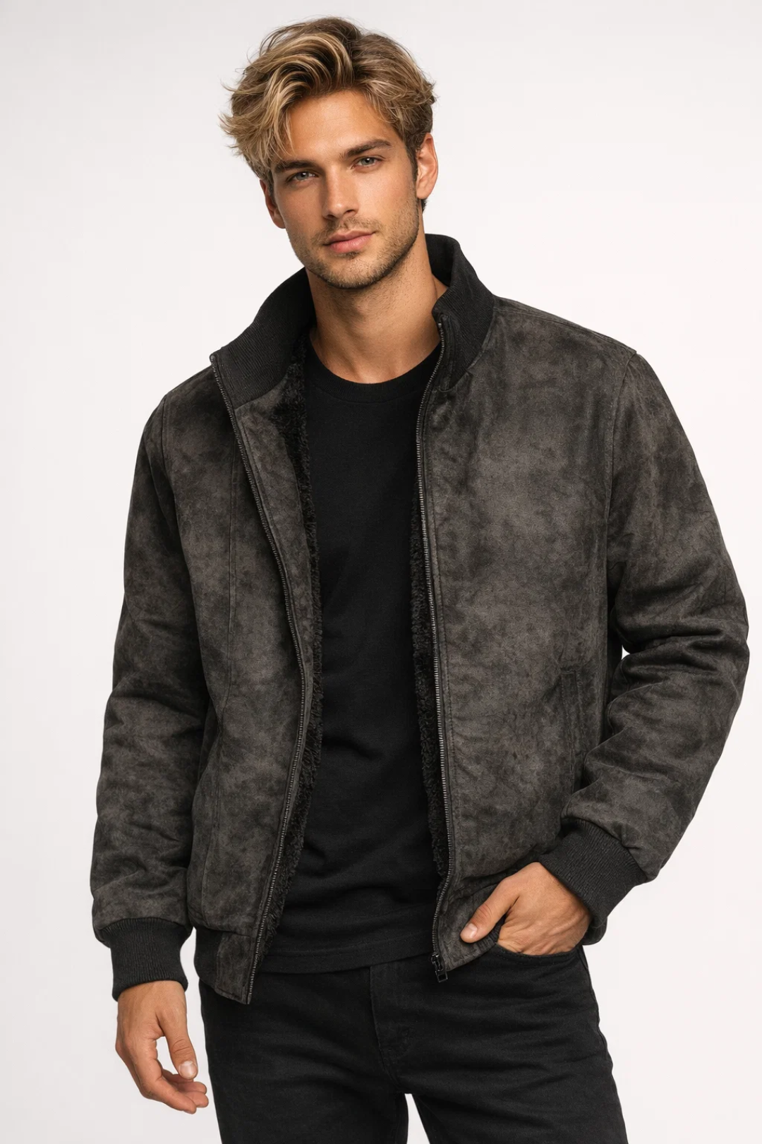 Heren Jas met Rits - Stoere Winterjas Heuplengte - Zwart