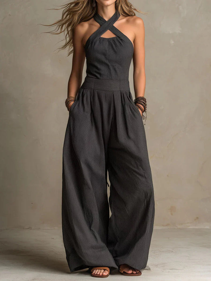 Heren Jumpsuit Linnen Katoen - Elegante Kruishalslijn - Zwart