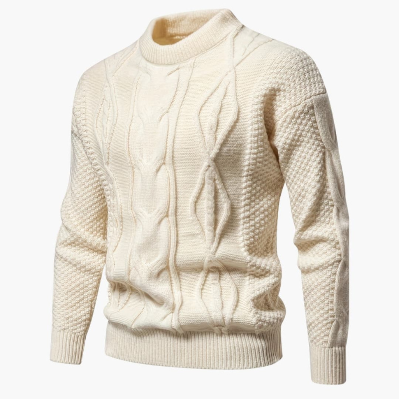 Heren Kabelpatroon Trui Ronde Hals - Klassiek - Beige