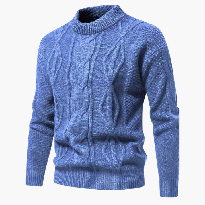Heren Kabelpatroon Trui Ronde Hals - Klassiek - Blauw