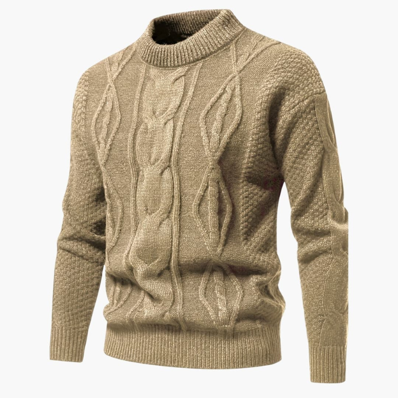Heren Kabelpatroon Trui Ronde Hals - Klassiek - Khaki