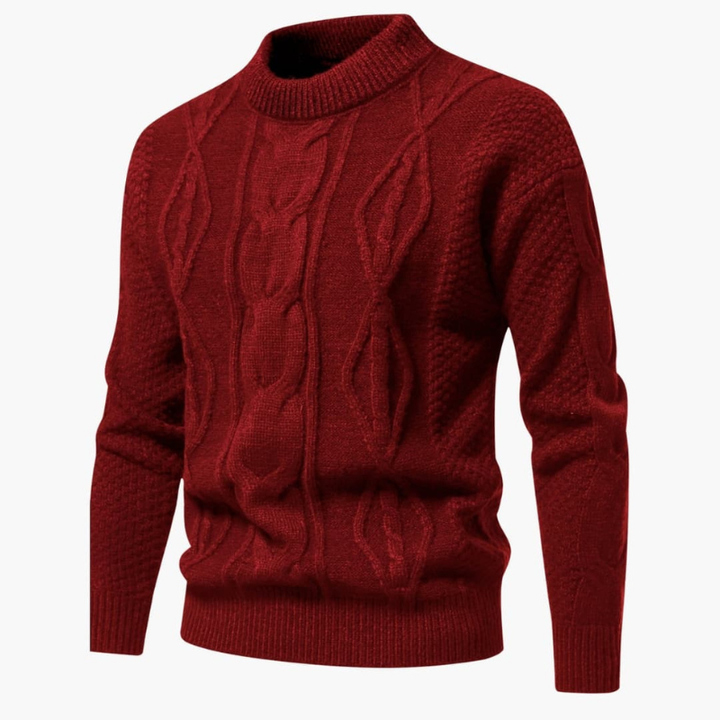 Heren Kabelpatroon Trui Ronde Hals - Klassiek - Rood