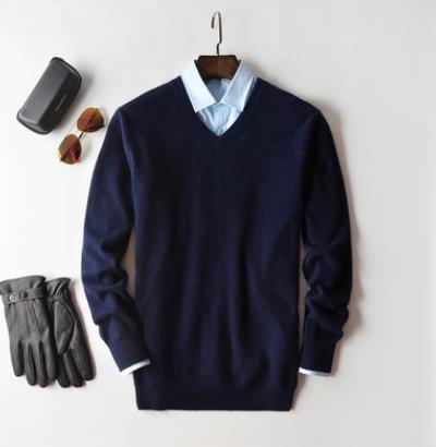 Heren kasjmier trui met ronde hals - Klassieke elegantie - Donkerblauw (V-hals)