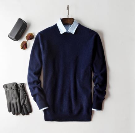 Heren kasjmier trui met ronde hals - Klassieke elegantie - Donkerblauw