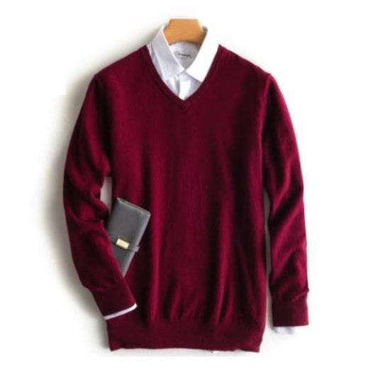 Heren kasjmier trui met ronde hals - Klassieke elegantie - Rood (V-hals)
